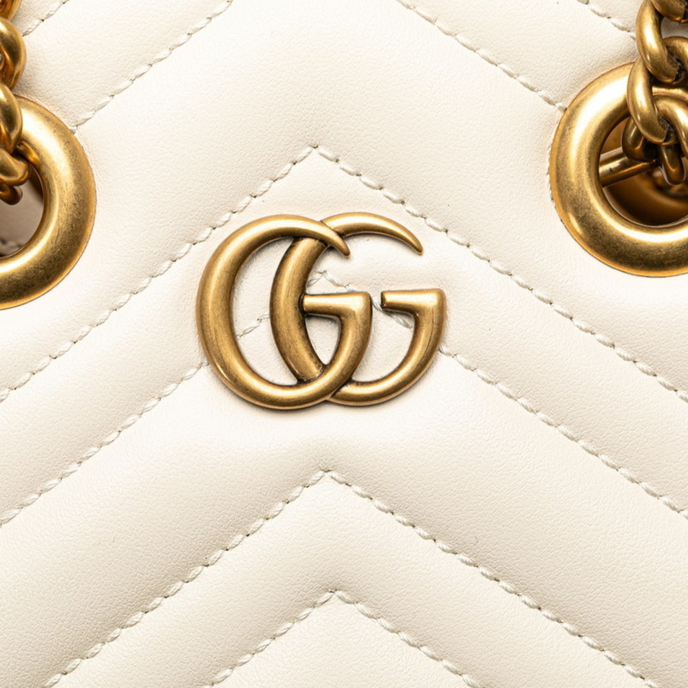 Gucci GG Marmont Shoulder Bag/Handbag 2WAY 696123 White Gold Leather Women's - Picture 6 of 10